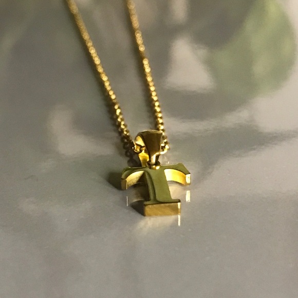 Gold Stainless Steel Initial Pendant T w/ Necklace Length 17” - Picture 3 of 4